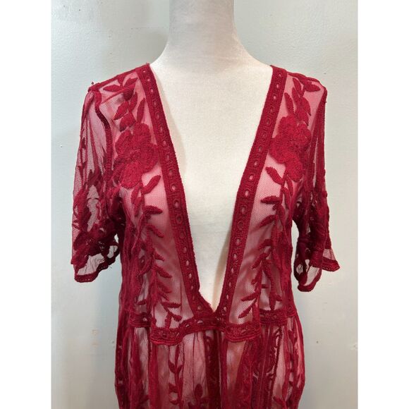 Red Lace Gothic Romantic Sheer Lace Maxi pullover Cover Up One Size - Picture 2 of 11